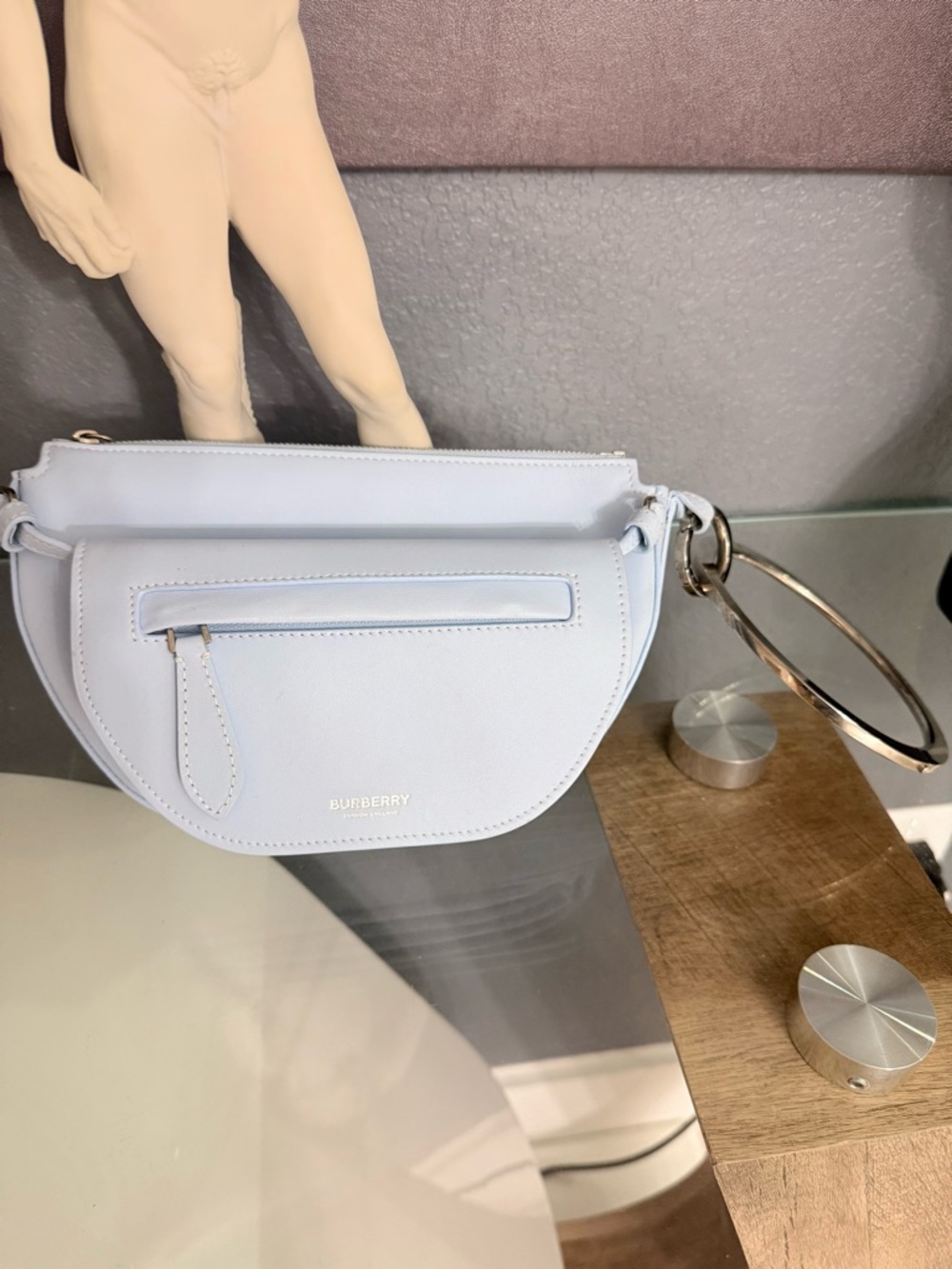 Burberry Pale Blue Leather Ring-Handle Wristlet - Picture 3 of 8